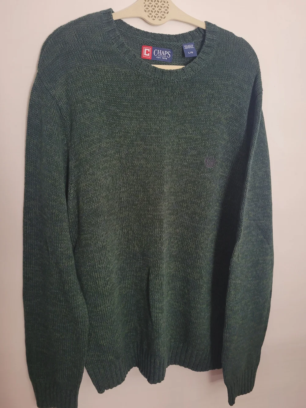 Chaps Men's Dark Green Crewneck Sweater Cotton Large